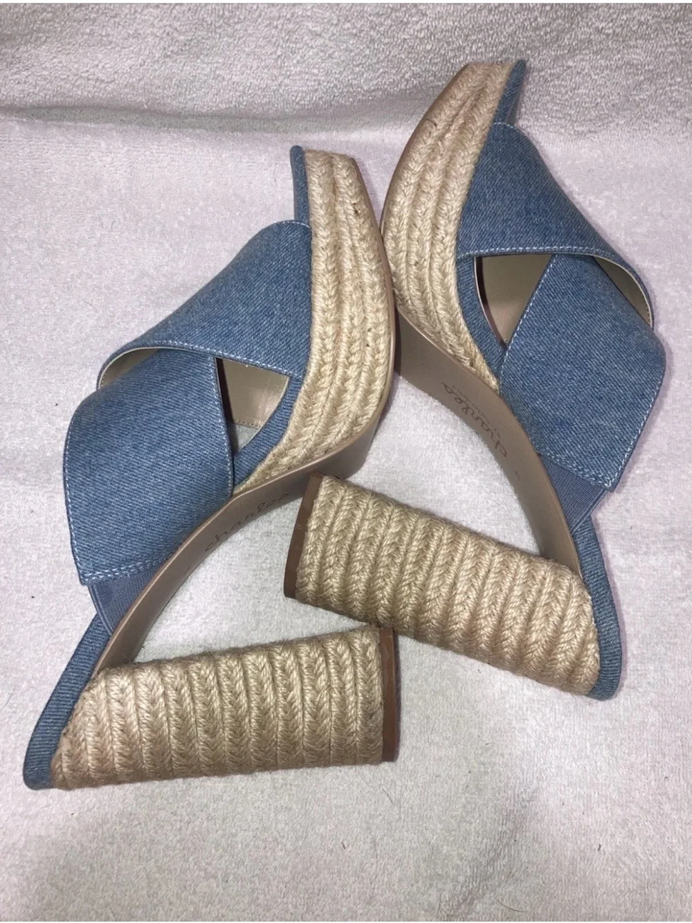 Charles By Charles David Denim Platform Espadrille Heeled Sandals Slides Sz 11 M